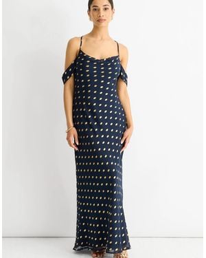 Gini London Cowl Neck Drop Sleeves Foil Maxi Dress - Blue