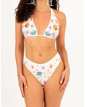 Oceanus Scarlett Hand Embroidered Luxe Bikini Top - White
