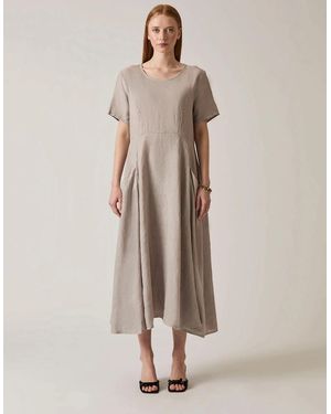 James Lakeland Linen Taupe Pocket Midi Dress - Natural