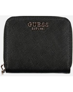 Guess Zip Closure Wallet With Card Spaces And Logo - Black