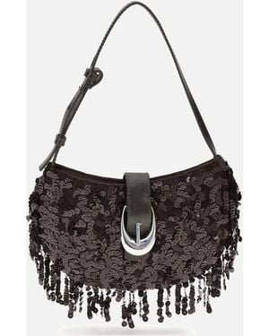 STAUD Half-Moon Sequin Shoulder Bag With Fringe - White