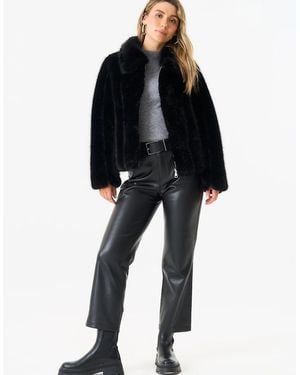 Gini London Zip Front Faux Fur Short Jacket - Black