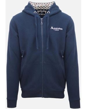Aquascutum Classic Embossed Signature Logo Zip-Up Hoodie - Blue
