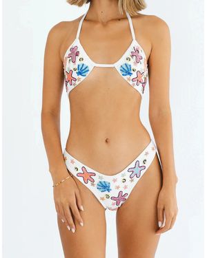 Oceanus Marissa Hand Embroidered Luxe Bikini Bottom - Blue