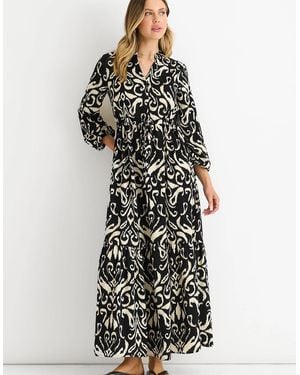 Gini London Ikat Print Tie Waist Maxi Dress - Multicolour