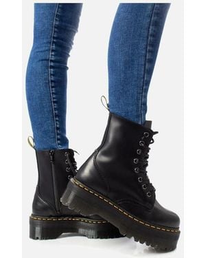 Dr. Martens Leather Block Heel Boots - Blue