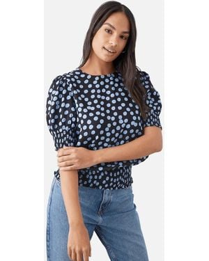 Dorothy Perkins Ladies Spotted Shirred Hem Blouse - Blue