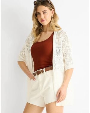 Gini London Crochet Knit Edge To Edge Cardigan - White