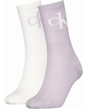 Calvin Klein 2 Pack Logo Trainer Crew Socks Lilac - Purple
