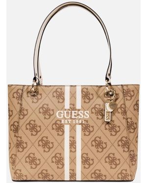 Guess Printed Handbag With Zip And Inside Pockets - White