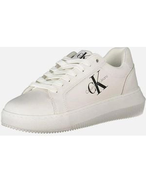 Calvin Klein Recycled Polyester Leather Trainers With Logo Print - White