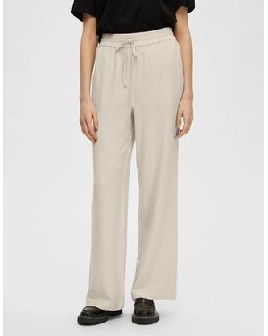 SELECTED Femme Viva-Gulia Heavyweight Long Linen Pant Sandshell - Natural
