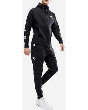 Nike Air 886044 Tracksuits Fleece Club Zip Arm Print Hoodie And Joggers - Black