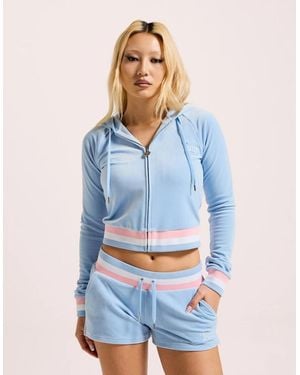 Juicy Couture Velour Cropped Stripe Hoodie Synthetic Hooded Sweatshirt - Blue