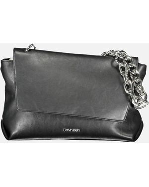 Calvin Klein Chain Shoulder Bag With Logo And Pockets - Black