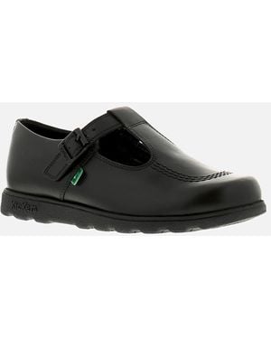 Kickers Shoes Work School Fragma T Buckle Leather Uk Size - Black
