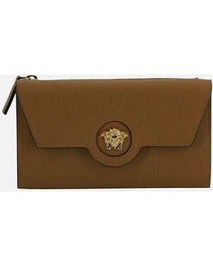 Versace Medusa Head Logo Calf Leather Wallet With-Tone Hardware - Brown