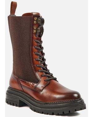 Pod Polly Leather/Textile Tan Boots - Brown