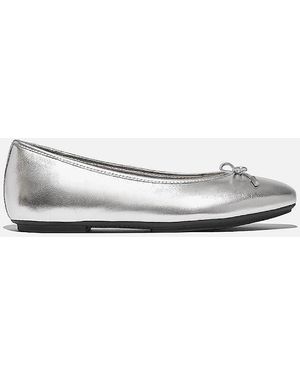 Fitflop Delicato Metallic Leather Ballet Flats - White