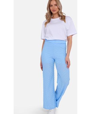 Gini London Sky Textured Elasticated Waist Flared Trousers - Blue