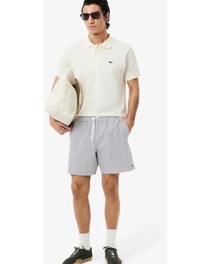 Lacoste Mid Length Striped Textured Swim Trunks - Grey