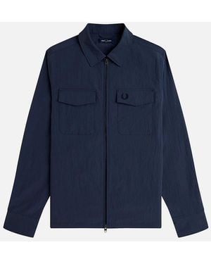 Fred Perry Textured Zip-Through Overshirt Dark Airforce - Blue