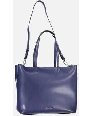 Calvin Klein Structured Leather Tote With Shoulder Strap - Blue