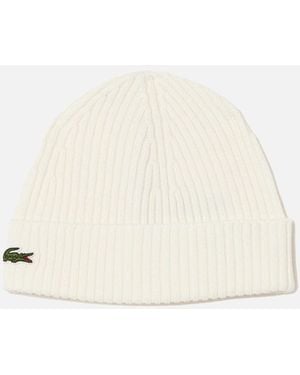 Lacoste Rib-Knit Brushed Wool Beanie - Natural