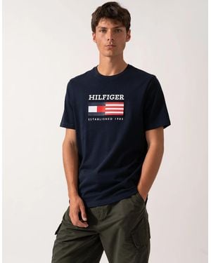 Tommy Hilfiger Americana Monotype Flag Box T Shirt - Blue