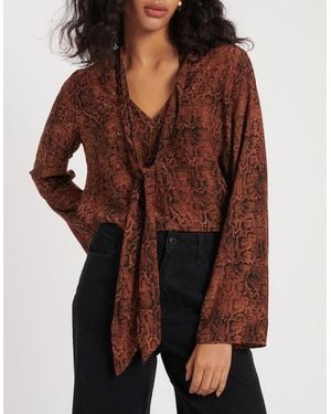 Nobody's Child Karina Snake Print Scarf Blouse - Brown