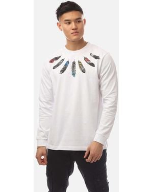 Marcelo Burlon Collar Feathers Regular Long Sleeve T-Shirt - White