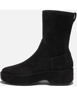 Fitflop F-Luma Stretch Suede Demi-Wedge Mid-Calf Boots All - Black