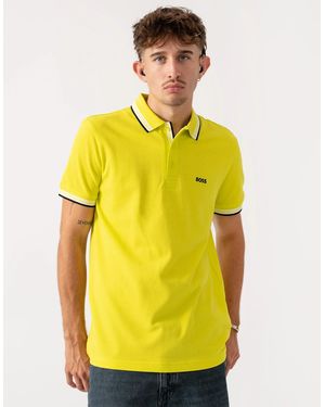 BOSS Boss Paddy Cotton-Piqué Polo Shirt With Contrast Logo - Yellow