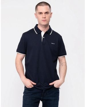 GANT Tipped Short Sleeve Pique Polo - Blue