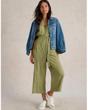 White Stuff Verity Linen Blend Jumpsuit Regular Print - Green