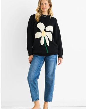 Gini London Paint Flower Knit Oversized Long Jumper - Blue