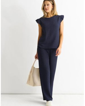 Gini London Dark Frill Sleeves Textured Oversized Top - Blue