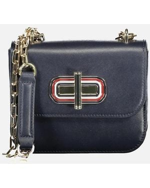 Tommy Hilfiger Leather Shoulder Bag With Turn Closure And Contrasting Details - Blue