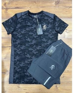 Gym King Contrast Panel T-Shirt & Short Set Charcoal - Blue