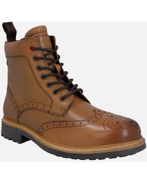 HUNTER Cawdor Leather Tan Brogues Boots - White