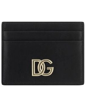 Dolce & Gabbana Calfskin Card Holder With Monogram Plaque - Black