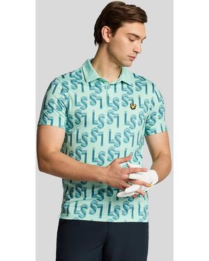 Lyle & Scott Golf Ls Monogram Printed Polo Shirt - Blue