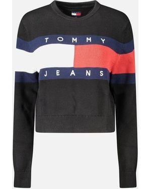 Tommy Hilfiger Crew Neck Cotton Jumper With Logo Embroidery - Black