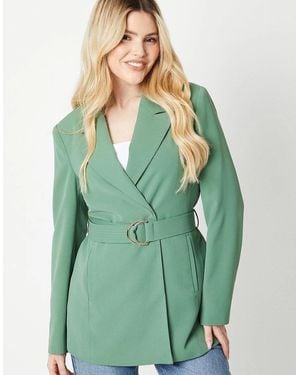 Dorothy Perkins Ladies D-Ring Double Breasted Coat - Green