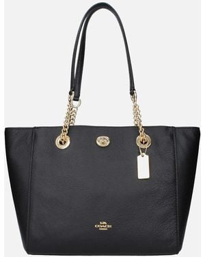 COACH Leather Shoulder Bag With Front Logo And Zip Closure - Black
