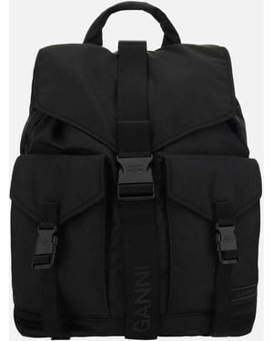 Ganni Tech Backpack With Adjustable Straps And Clip Closures - Black