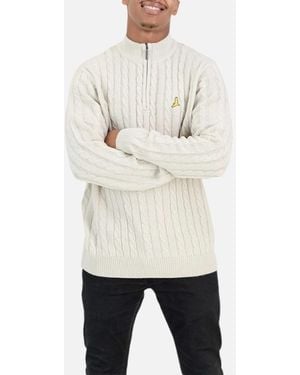 Brave Soul Cable Knit Cardigan Crew Neck Regular Warm Heavy Pullover Jumper - Natural