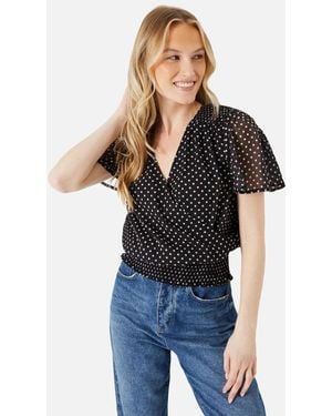 Dorothy Perkins Ladies Polka Dot Chiffon Shirred Hem Blouse - Blue