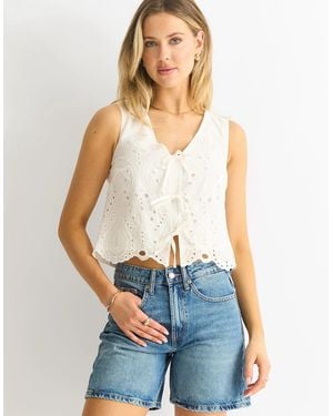 Gini London Tie Front Broderie Waistcoat - White