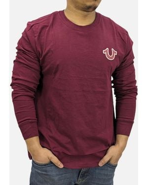 True Religion 107704 T Shirts Crew Neck Long Sleeve Summer Buddha T Shirt - Red